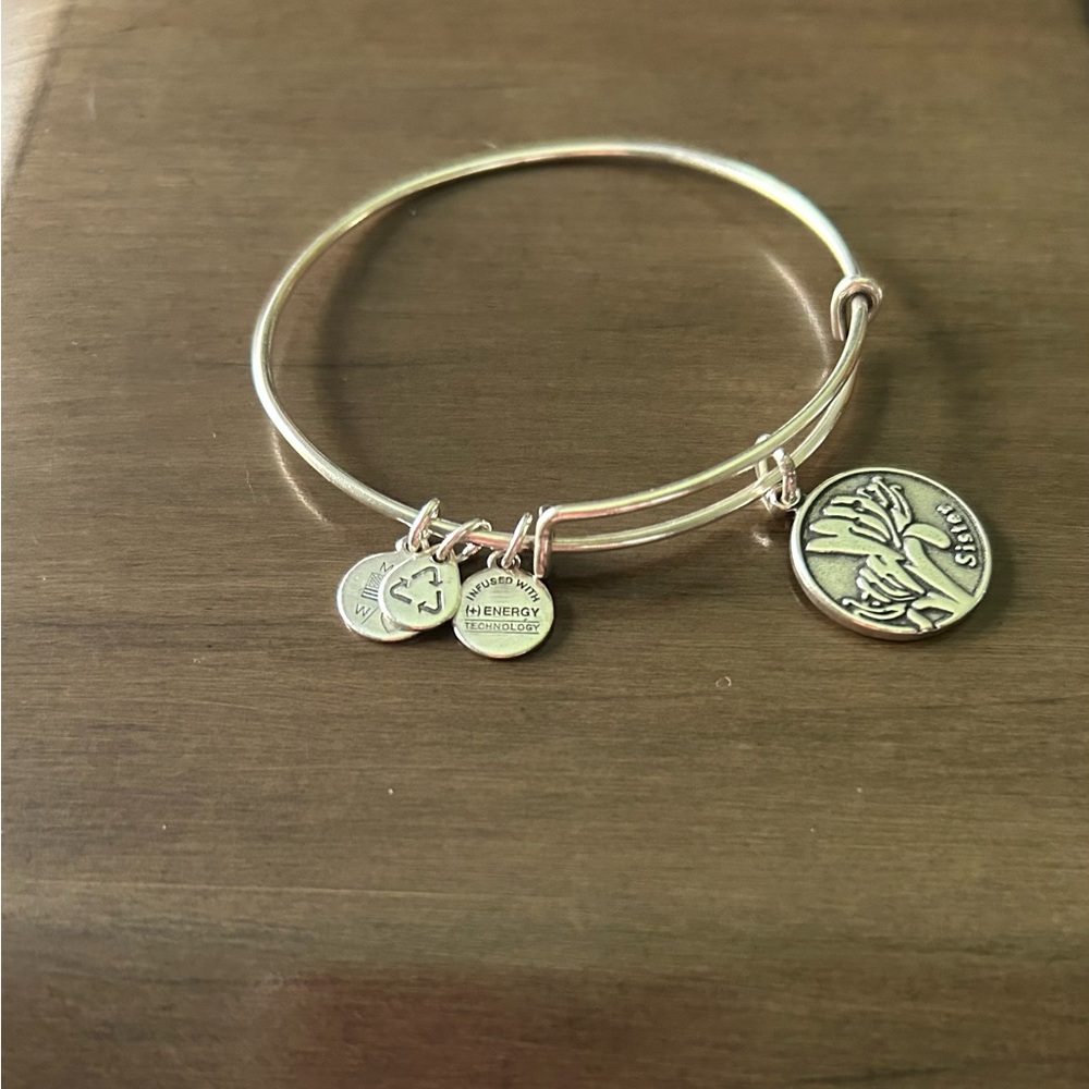 Alex and Ani SISTER Silver Charm Bangle Bracelet